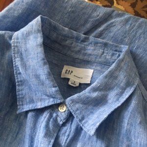 Long Blue 100% Linen GAP Button Down Shirt Sm